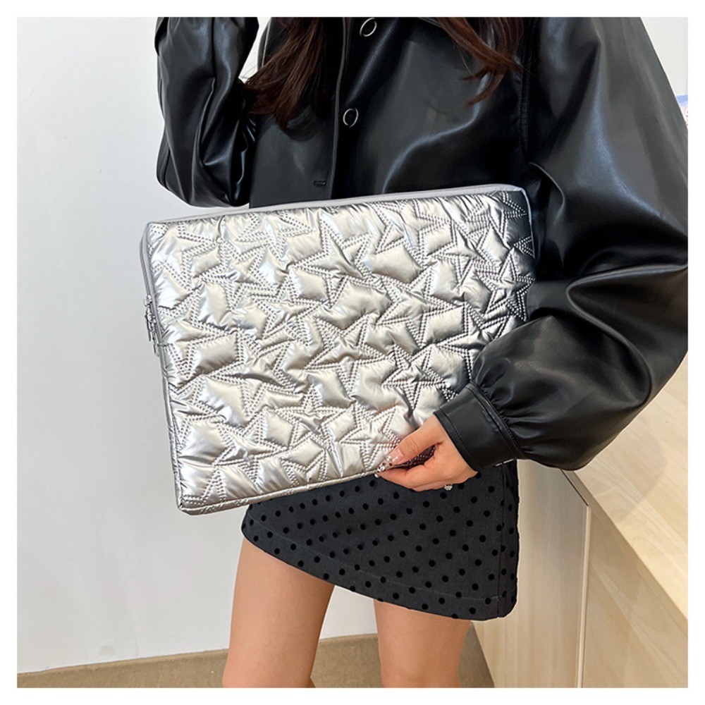 Tablet Shoulder Bag - เคสแล็ปท็อปสีพื้นแบบใหม่ ดีไซน์จีบลายดาว ปลอกหุ้มแล็ปท็อปกันกระแทก กระเป๋าป้องกันแท็บเล็ต สำหรับนักเรียน