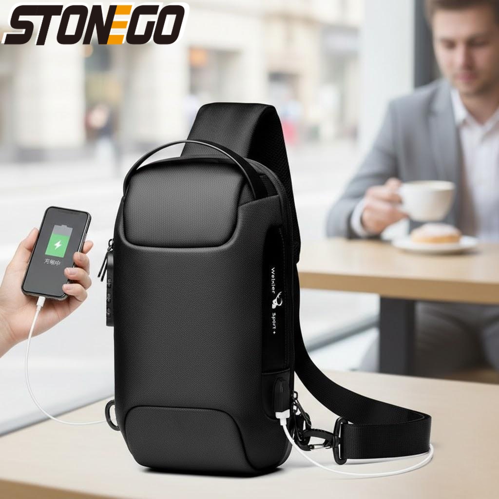 Tablet Shoulder Bag - กระเป๋าสะพายข้างผู้ชายกันน้ำป้องกันการโจรกรรมพอร์ตชาร์จ USB กระเป๋าสะพายเดินทางแฟชั่นลำลองทนทานใช้ได้ทุกวัน